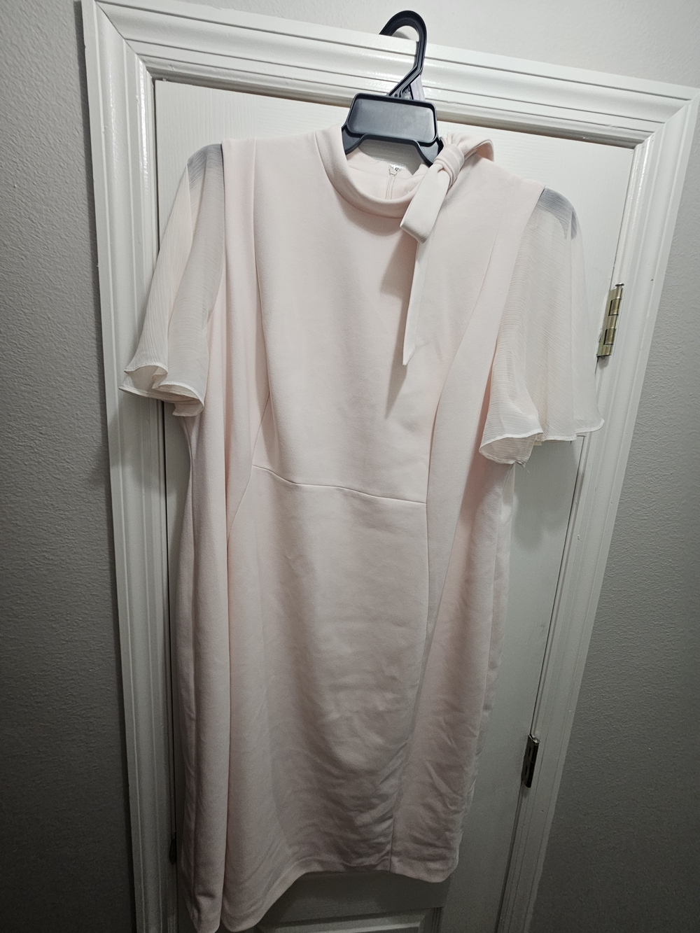 Calvin Klein Soft Blush Midi Dress with Bow Neck